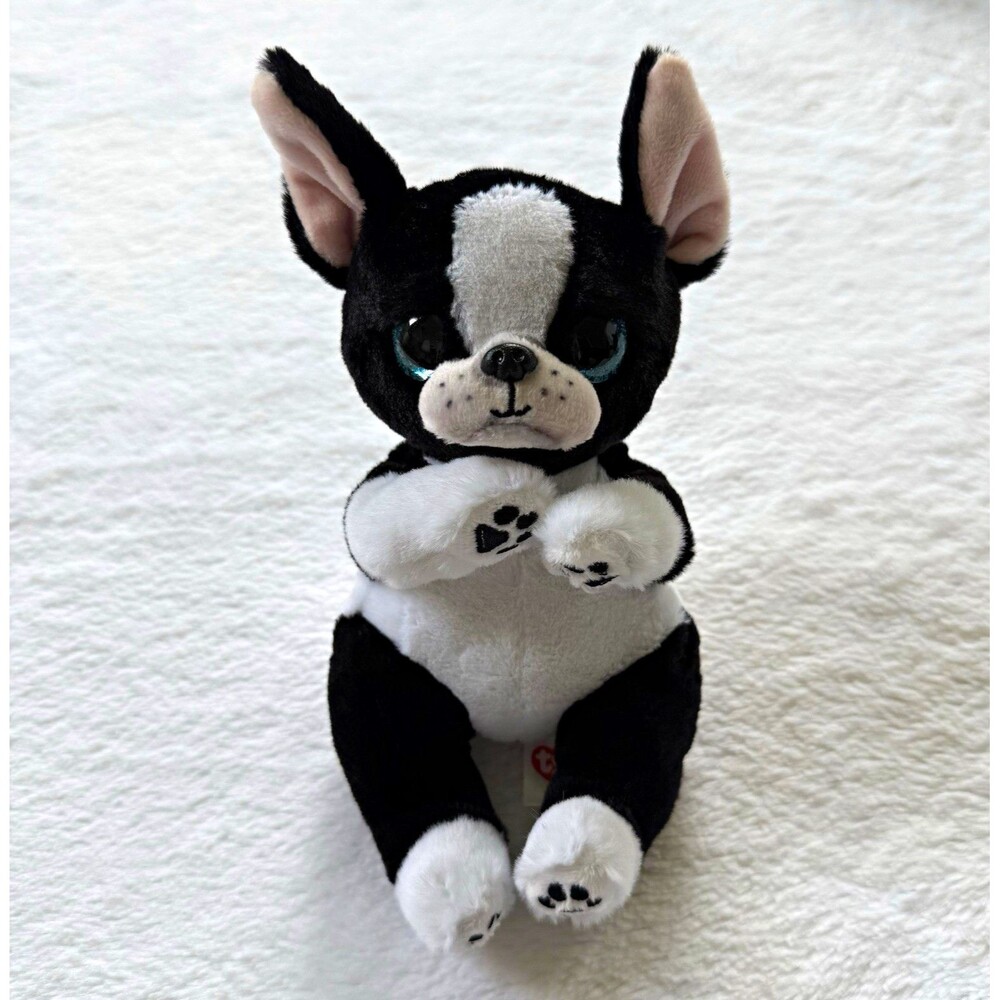 Ty Beanie Bellies Tink Black White Dog Plush Stuffed Animal Boston Terrier 6in